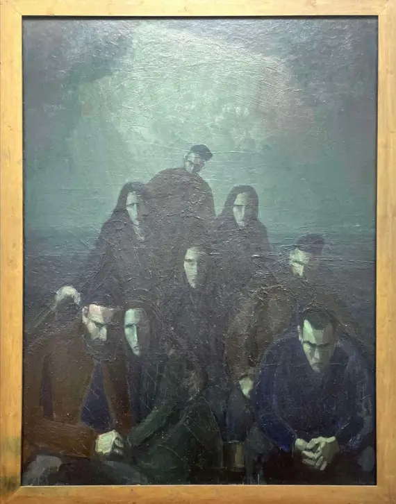 Biletet Aftur av jarðarferð (Heim frå gravferd) av Samuel Joensen-Mikines frå 1937 heng i Listasavn Føroya, kunstmuseet i Tórshavn.